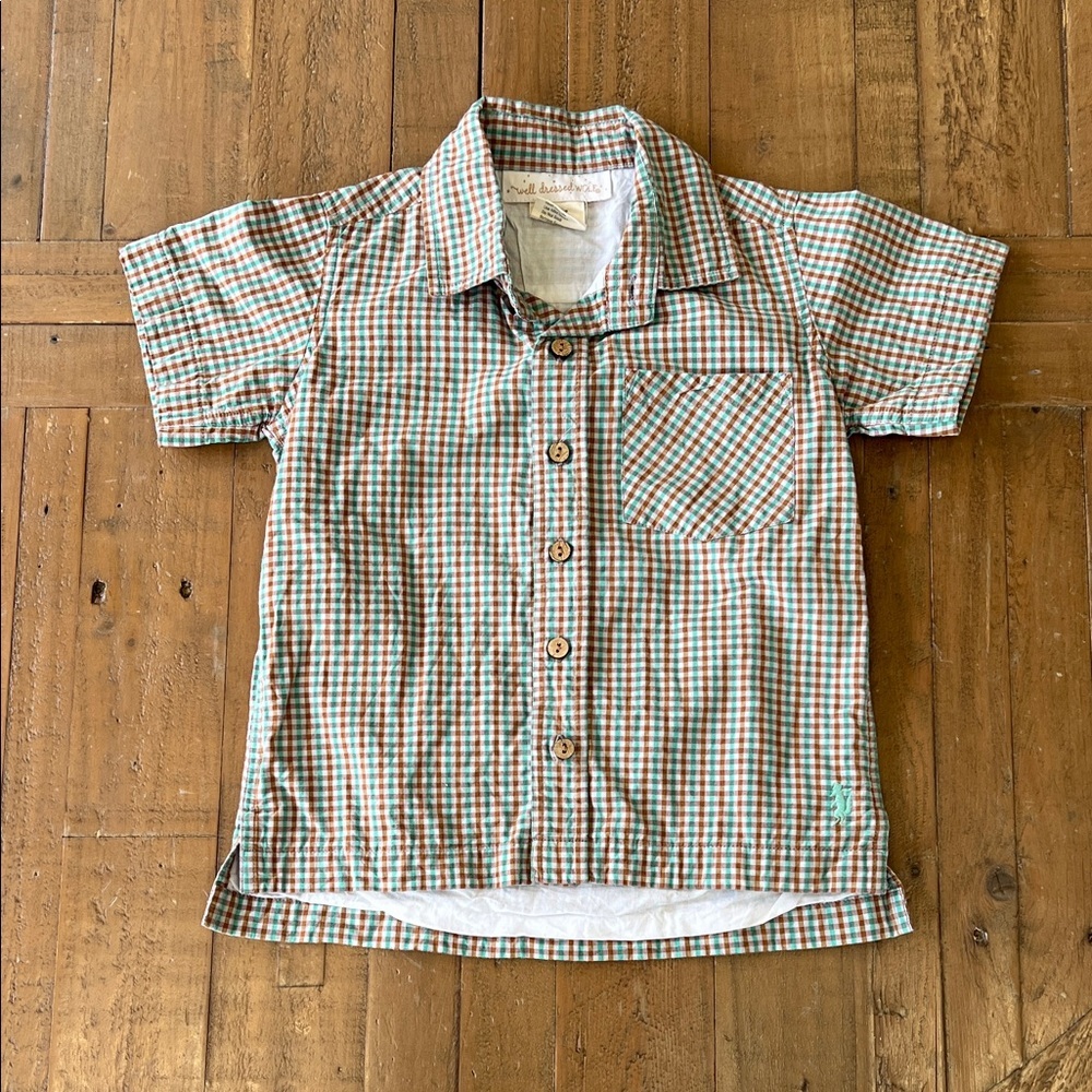 Well Dressed Wolf Green & Brown Plaid Short-Sleeve Button-Down Shirt 3T